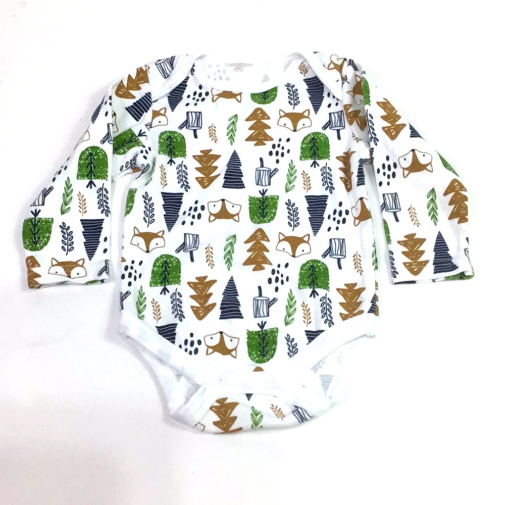 Kids snap Shirt Size 6-9M Chick Pea Fox forest‎ White Green multi good condition